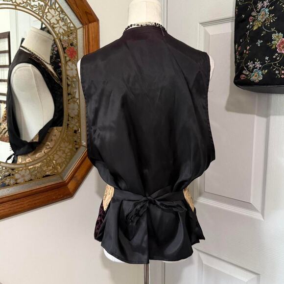 VTG 80s/90s Marmie Westt Gold, Black & Burgundy Velvet Lace Whimsy Vest Top L - Picture 4 of 7